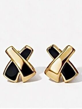 ✨🖤Vintage Gold & Black X Design Stud Earrings | Minimalist Statement🖤✨